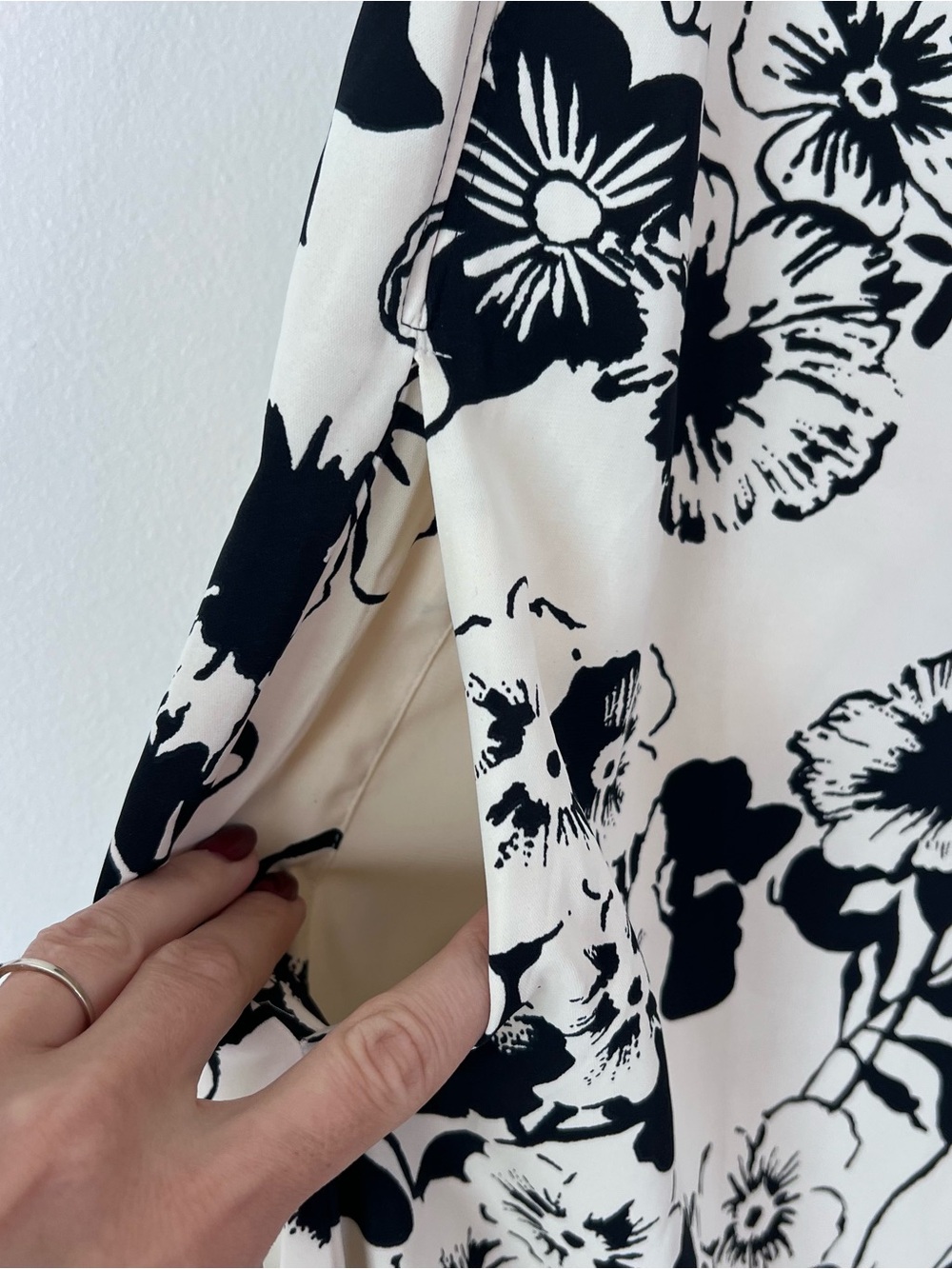 Abercrombie & Fitch One Shoulder Satin Midi Dress Sz XS Black Cream Floral NWOT - Picture 8 of 14